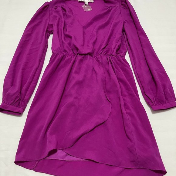 Honey Belle Faux Wrap Hot Pink Elastic Waistband Dress Size S - Picture 1 of 11